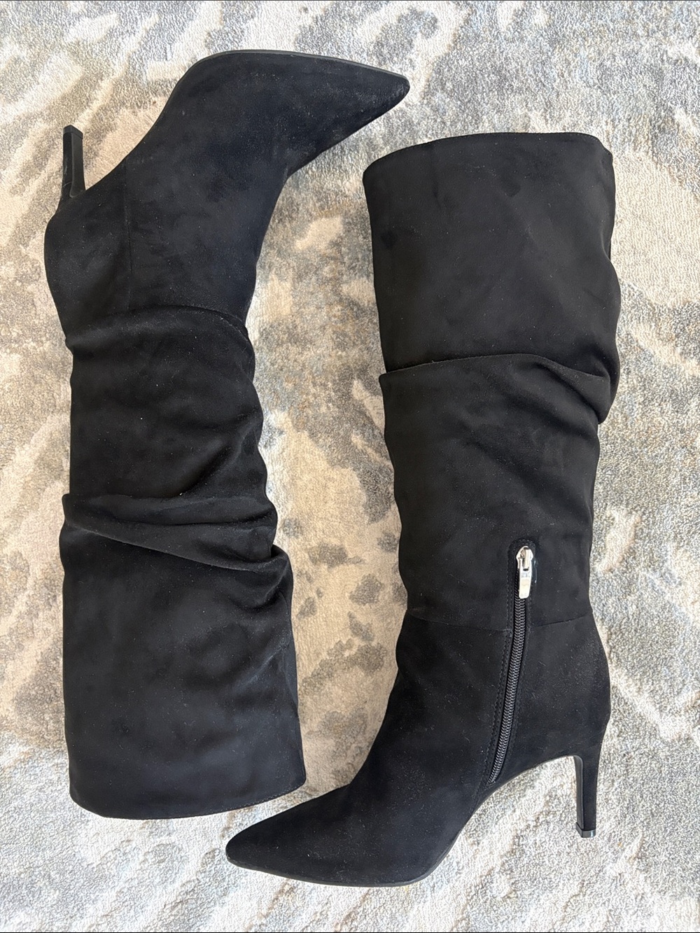Black Suede Knee-High Stiletto Boots - Women's Fashion Knee Boots